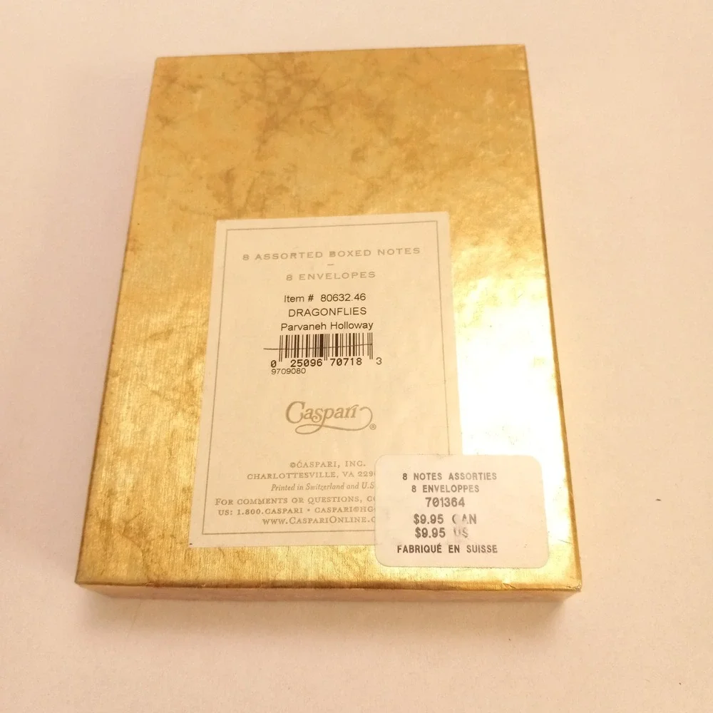 Caspari Dragonflies Boxed Note Cards 8 Count Parvaneh Holloway Stationery Gold